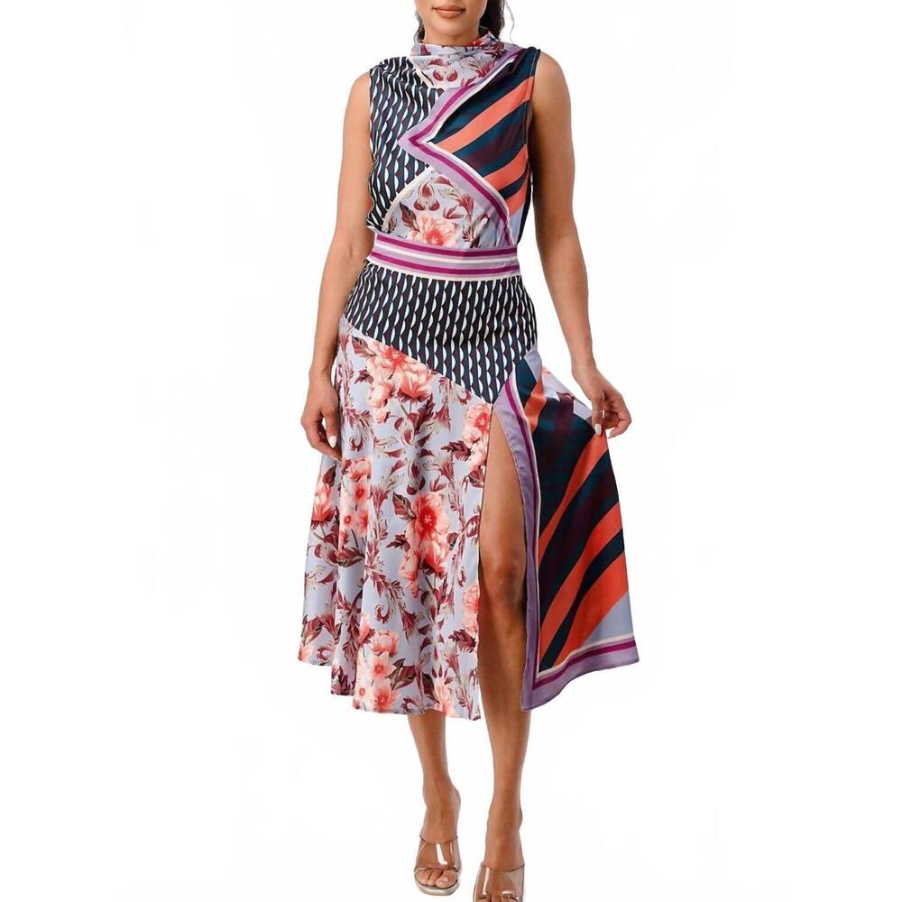 NEW HER BOTTARI women's lea multi print mix set in blue